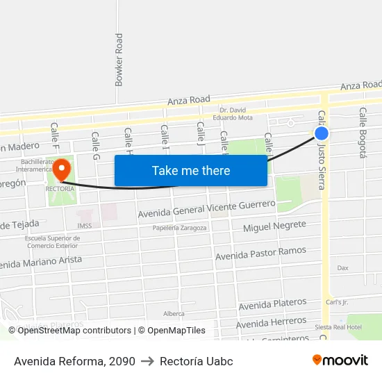 Avenida Reforma, 2090 to Rectoría Uabc map