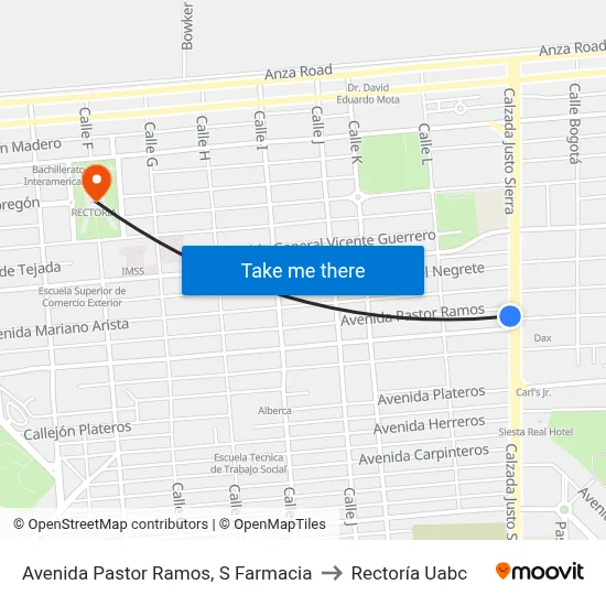 Avenida Pastor Ramos, S Farmacia to Rectoría Uabc map