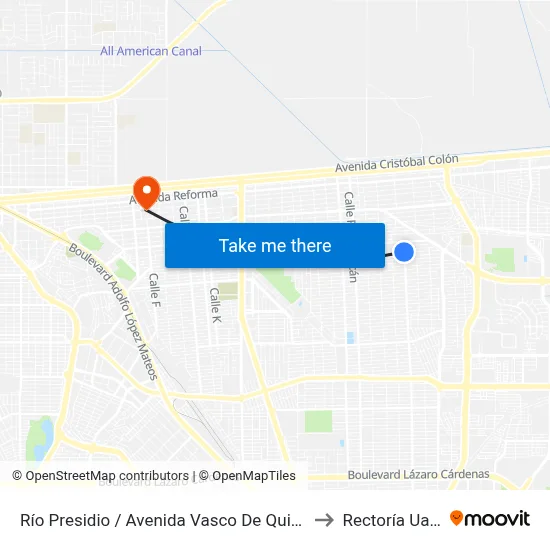 Río Presidio / Avenida Vasco De Quiroga to Rectoría Uabc map