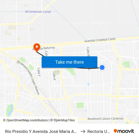 Río Presidio Y Avenida José María Aguayo to Rectoría Uabc map