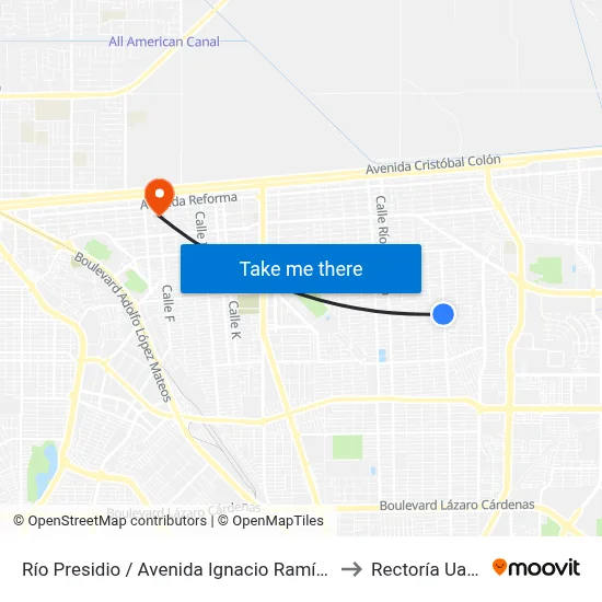 Río Presidio / Avenida Ignacio Ramírez to Rectoría Uabc map