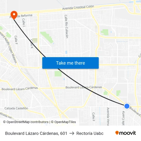 Boulevard Lázaro Cárdenas, 601 to Rectoría Uabc map