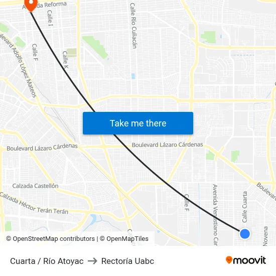 Cuarta / Río Atoyac to Rectoría Uabc map