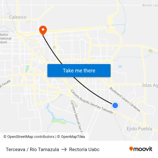 Terceava / Río Tamazula to Rectoría Uabc map