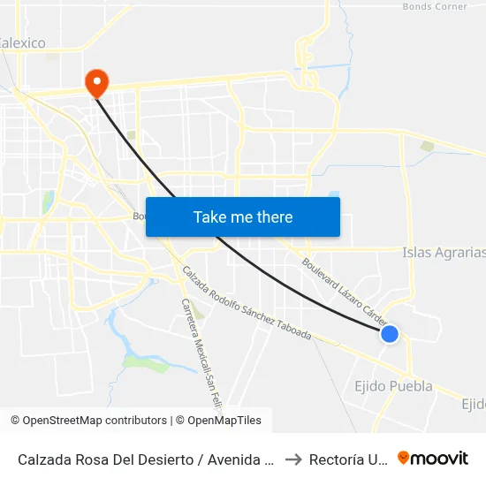 Calzada Rosa Del Desierto / Avenida Larimar to Rectoría Uabc map
