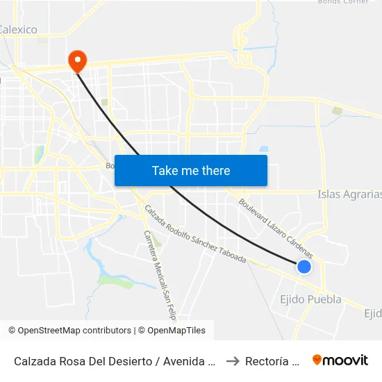 Calzada Rosa Del Desierto / Avenida Azabache to Rectoría Uabc map