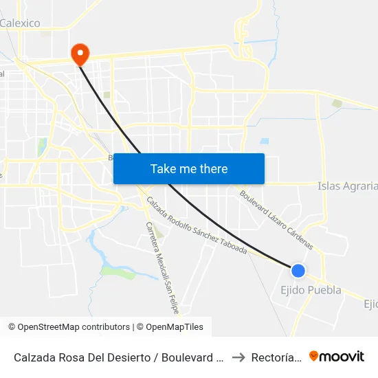 Calzada Rosa Del Desierto / Boulevard Sánchez Taboada to Rectoría Uabc map