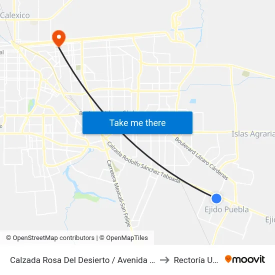 Calzada Rosa Del Desierto / Avenida Erebia to Rectoría Uabc map