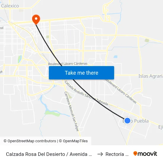 Calzada Rosa Del Desierto / Avenida Ahuastepec to Rectoría Uabc map