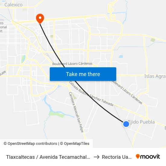 Tlaxcaltecas / Avenida Tecamachalco to Rectoría Uabc map