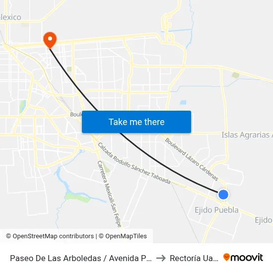 Paseo De Las Arboledas / Avenida Perla to Rectoría Uabc map