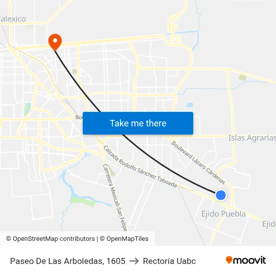 Paseo De Las Arboledas, 1605 to Rectoría Uabc map
