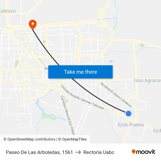 Paseo De Las Arboledas, 1561 to Rectoría Uabc map
