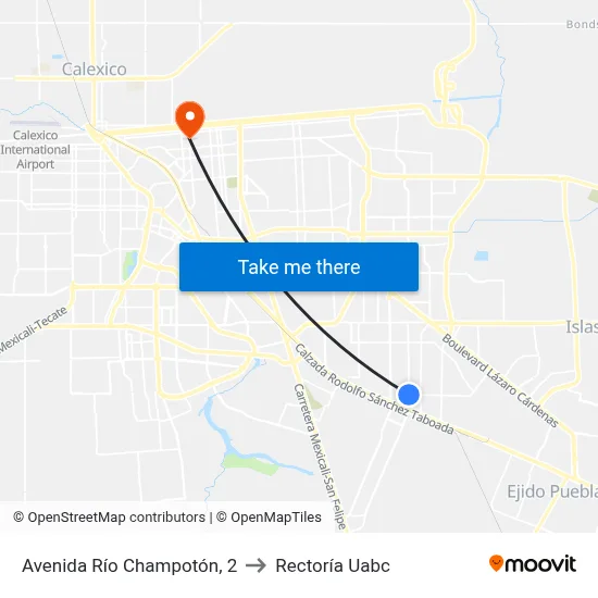 Avenida Río Champotón, 2 to Rectoría Uabc map