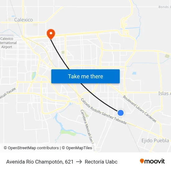 Avenida Río Champotón, 621 to Rectoría Uabc map