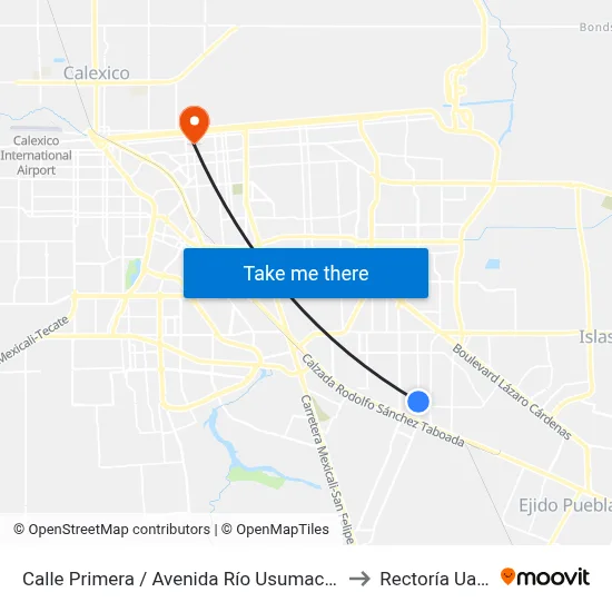 Calle Primera / Avenida Río Usumacinta to Rectoría Uabc map