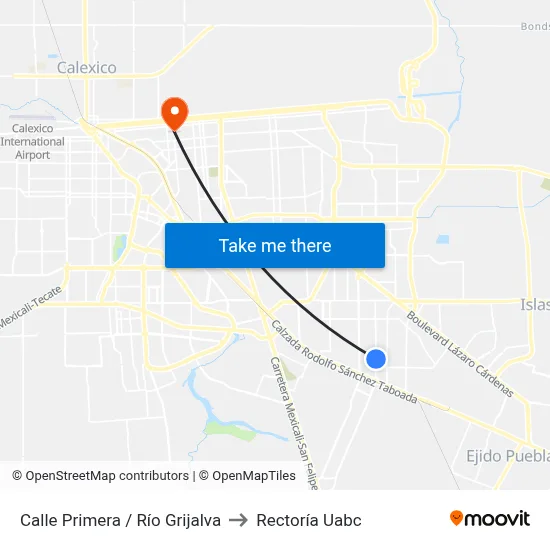 Calle Primera / Río Grijalva to Rectoría Uabc map