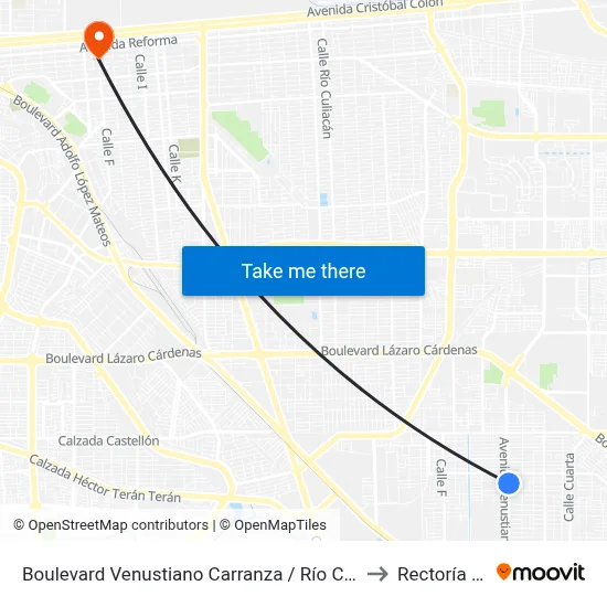 Boulevard Venustiano Carranza / Río Coatzacoalcos to Rectoría Uabc map