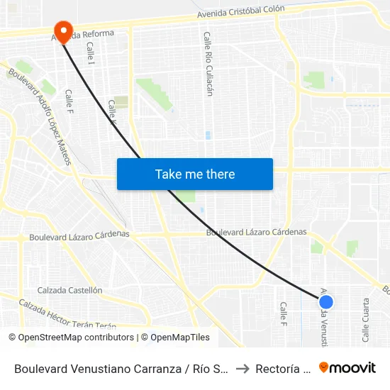 Boulevard Venustiano Carranza / Río Soto La Marina to Rectoría Uabc map