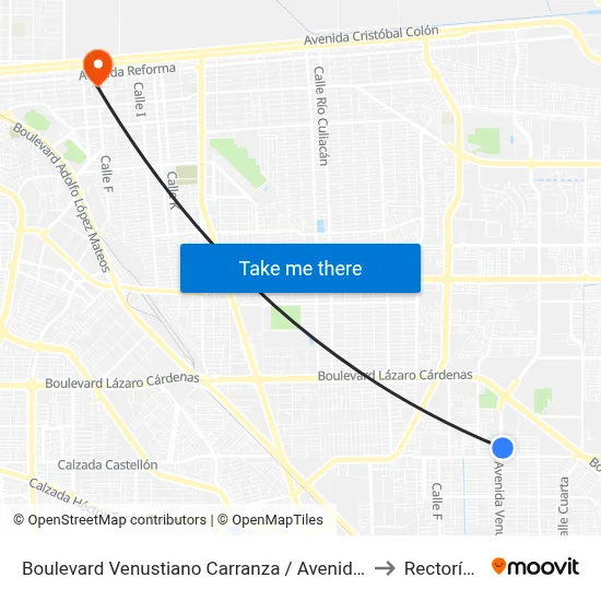 Boulevard Venustiano Carranza / Avenida Valle Del Mezquital to Rectoría Uabc map