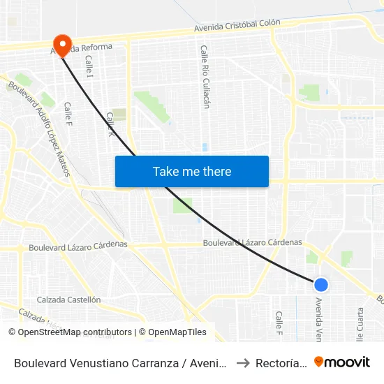 Boulevard Venustiano Carranza / Avenida Valle De Juárez to Rectoría Uabc map