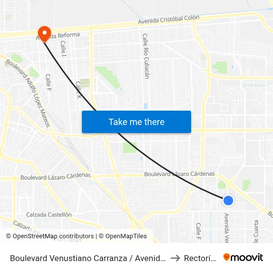 Boulevard Venustiano Carranza / Avenida Valle Del Magisterio to Rectoría Uabc map