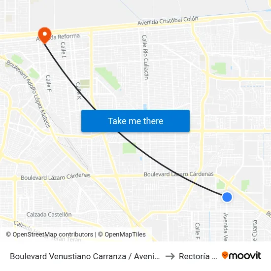 Boulevard Venustiano Carranza / Avenida Valle Grande to Rectoría Uabc map