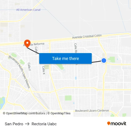 San Pedro to Rectoría Uabc map