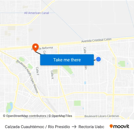 Calzada Cuauhtémoc / Río Presidio to Rectoría Uabc map