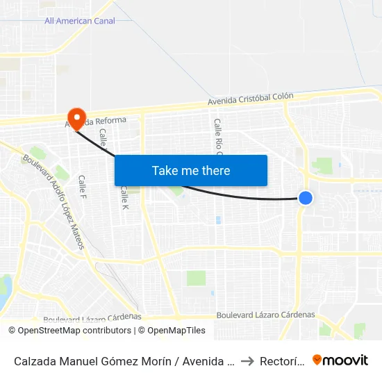 Calzada Manuel Gómez Morín / Avenida Presidente Gómez Farías to Rectoría Uabc map