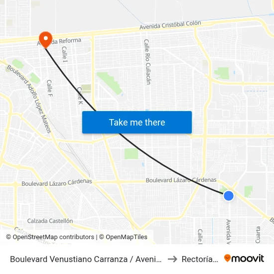 Boulevard Venustiano Carranza / Avenida Ayuntamiento to Rectoría Uabc map