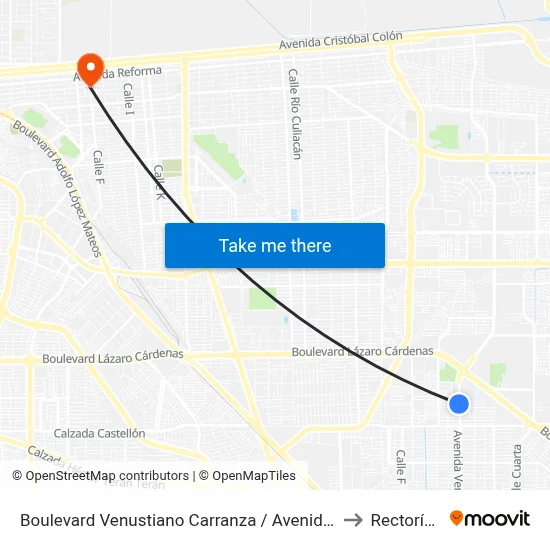 Boulevard Venustiano Carranza / Avenida Valle Del Magisterio to Rectoría Uabc map