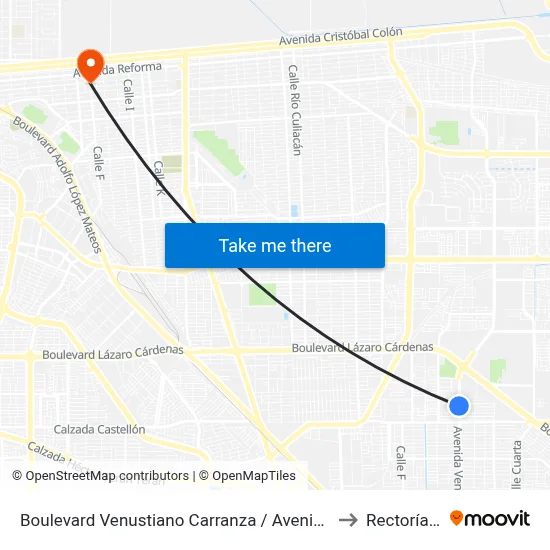 Boulevard Venustiano Carranza / Avenida Valle De Juárez to Rectoría Uabc map