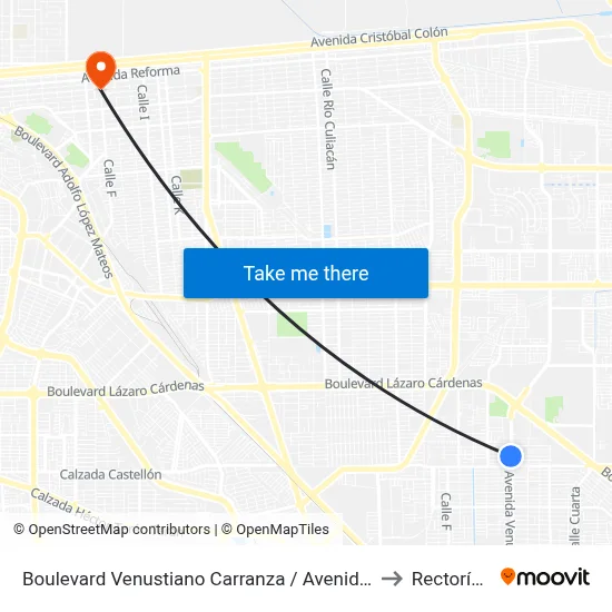 Boulevard Venustiano Carranza / Avenida Valle Del Mezquital to Rectoría Uabc map