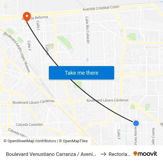 Boulevard Venustiano Carranza / Avenida Río Santa María to Rectoría Uabc map