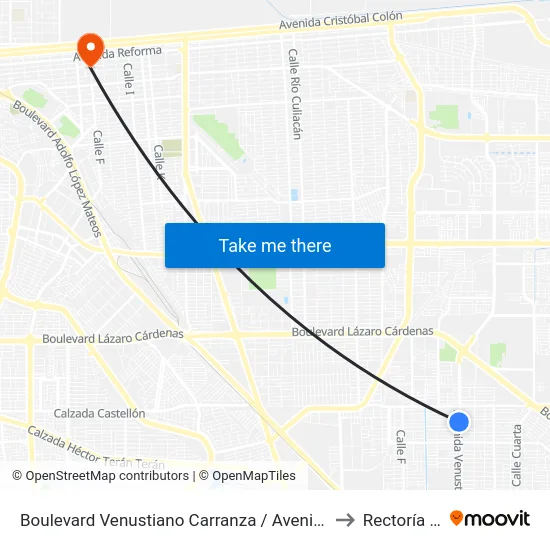 Boulevard Venustiano Carranza / Avenida Río Mizantla to Rectoría Uabc map