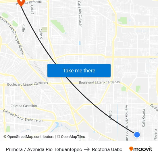 Primera / Avenida Río Tehuantepec to Rectoría Uabc map