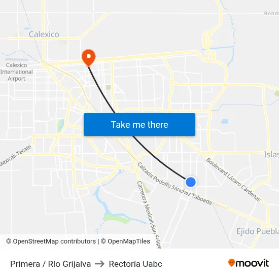 Primera / Río Grijalva to Rectoría Uabc map