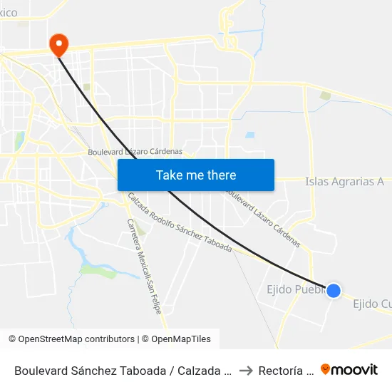 Boulevard Sánchez Taboada / Calzada Heróica Puebla to Rectoría Uabc map
