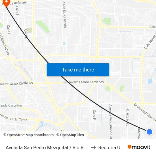 Avenida San Pedro Mezquital / Río Ródano to Rectoría Uabc map