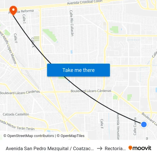 Avenida San Pedro Mezquital / Coatzacoalcos Y/U Octava to Rectoría Uabc map