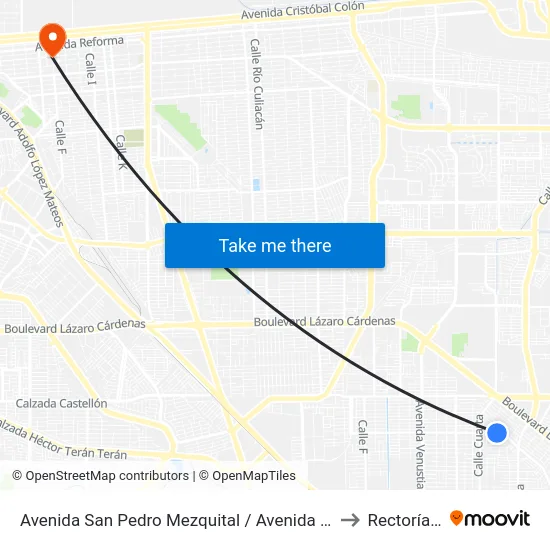 Avenida San Pedro Mezquital / Avenida Río Soto La Marina to Rectoría Uabc map