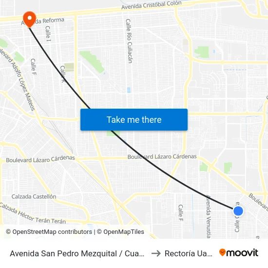Avenida San Pedro Mezquital / Cuarta to Rectoría Uabc map