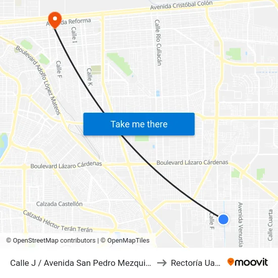Calle J / Avenida San Pedro Mezquital to Rectoría Uabc map