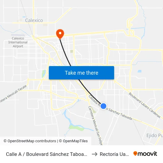 Calle A / Boulevard Sánchez Taboada to Rectoría Uabc map