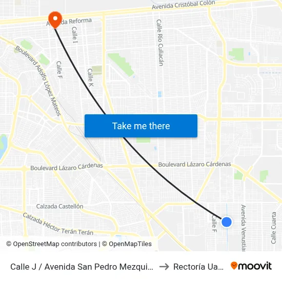 Calle J / Avenida San Pedro Mezquital to Rectoría Uabc map