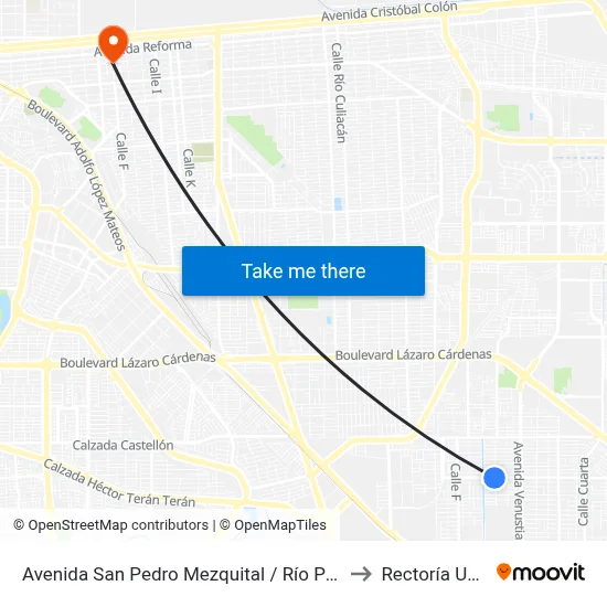 Avenida San Pedro Mezquital / Río Paraná to Rectoría Uabc map