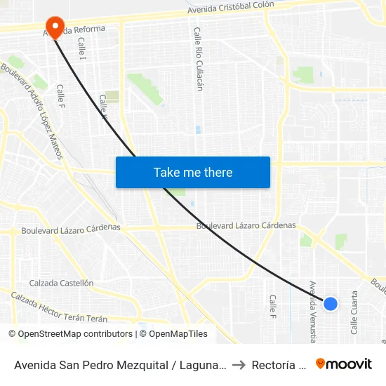 Avenida San Pedro Mezquital / Laguna De Guzmán to Rectoría Uabc map
