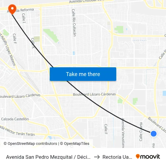 Avenida San Pedro Mezquital / Décima to Rectoría Uabc map