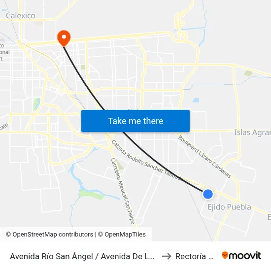 Avenida Río San Ángel / Avenida De La Cerámica to Rectoría Uabc map